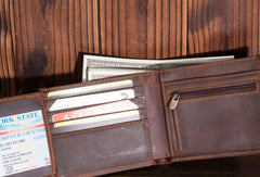 Vintage Cool Mens Leather Small Wallet Bifold billfold Wallet Slim Wallet For Men - iwalletsmen