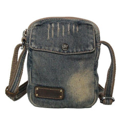 Blue Denim Mens Casual Small Vertical Messenger Bag Jean Side Bag Courier Bag For Men - iwalletsmen