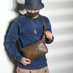 Cool Black LEATHER MEN'S 8 INCHES Small Side BAGs Sling MESSENGER BAG Chest BAG FOR MEN - iwalletsmen