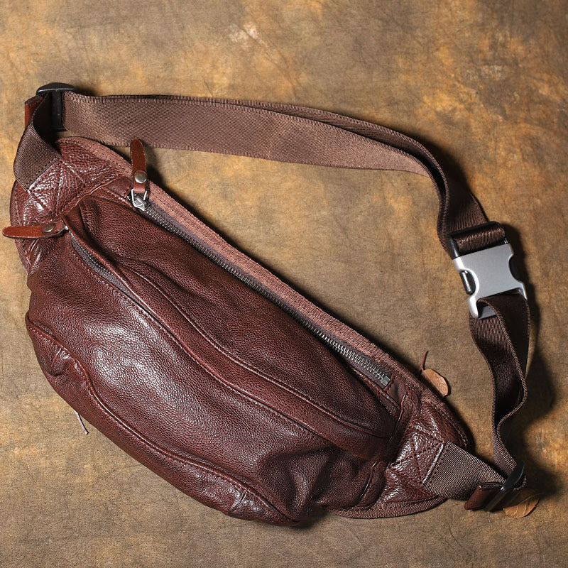 Brown MENS Suede 8 inches Black LEATHER FANNY PACK Chest Bag WAIST BAGS For Men - iwalletsmen