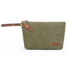 Canvas Leather Mens Small Black Storage Bag Green Clutch Bag Brown Envelope Bag for Men - iwalletsmen