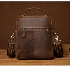 Dark Brown Leather 10 inches Vertical Messenger Bag Cool Side Bag Courier Bag Postman Bag for Men - iwalletsmen
