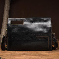 Fashion Black Mens Leather 10 inches Mens Gray Messenger Bag Brown Courier Bag Clutch Bag for Men - iwalletsmen