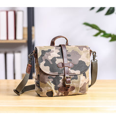Camouflage Waxed Canvas Leather Mens Waterproof Side Bag Postman Bag Messenger Bag for Men - iwalletsmen