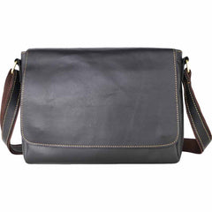 Cool Black Leather Mens 10 inches Courier Bags Coffee Brown Messenger Bags Postman Bag For Men - iwalletsmen