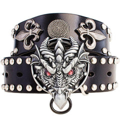 Handmade Genuine Leather Punk Rock Dragon Mens Cool Men Biker Trucker Leather Belt