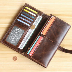 Dark Coffee Leather Mens Bifold Long Wallet Multi-cards Bifold Long Wallet For Men - iwalletsmen