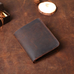 Cool Coffee Leather Mens Small Wallets Bifold Vintage Slim billfold Wallet for Men - iwalletsmen