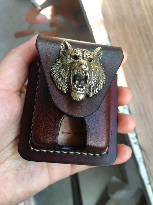 Coffee Handmade Leather Mens Classic Zippo Lighter Case Zippo Lighter Holder with Belt Loop for Men - iwalletsmen