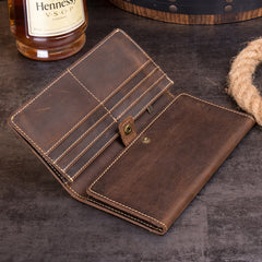 Cool Dark Brown Mens long Wallet Trifold Multi Cards Long Wallet  for Men - iwalletsmen