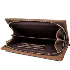 Light Brown Cool Mens long Wallet Wristlet Wallet Clutch Wallet Dark Brown Long Wallets for Men - iwalletsmen