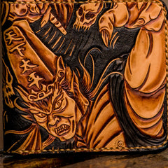 Handmade Leather Chinese Black&White Tooled Mens billfold Wallet Cool Leather Wallet Slim Wallet for Men