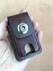 Black Handmade Leather Mens Slim Zippo Lighter Case Black Slim Zippo Lighter Holder with Belt Loop for Men - iwalletsmen