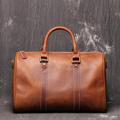 Casual Brown Leather Men's Small Overnight Bag Travel Bag Luggage Brown Weekender Bag For Men - iwalletsmen