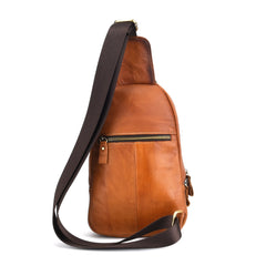 Vintage Tan Leather Men's Chest Bag One Shoulder Backpack Sling Bag For Men - iwalletsmen