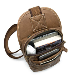 Badass Brown Leather Men's Sling Bag Chest Bag 8-inches One shoulder Backpack For Men - iwalletsmen