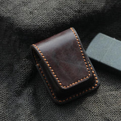 Cool Dark Brown Handmade Leather Mens Standard Zippo Lighter Case With Belt Loop Lighter Holders For Men - iwalletsmen