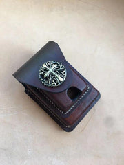 Cool Brown Leather Cigarette Case with Lighter Holder Cigarette Case Holder For Men - iwalletsmen