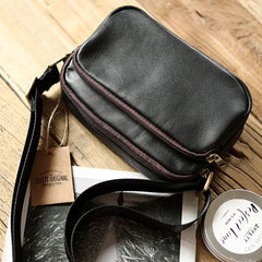 Black Leather Mens Small Courier Bag Messenger Bag Mini Postman Bag For Men - iwalletsmen