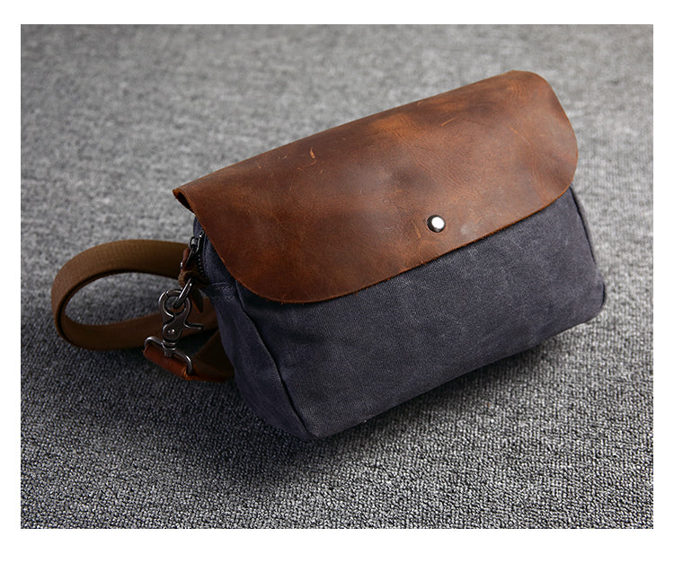 Casual Waxed Canvas Leather Mens MIni Side Bag Gray Courier Bag Messenger Bag for Men - iwalletsmen
