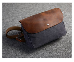 Casual Waxed Canvas Leather Mens MIni Side Bag Gray Courier Bag Messenger Bag for Men - iwalletsmen
