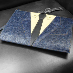 Handmade Leather Floral Tooled Mens Clutch Cool Slim Wallet Zipper Clutch Wristlet Wallet for Men