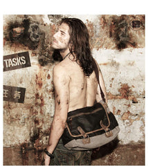 Fashion Black Canvas Leather Mens Casual Side Bag Gray Messenger Bags Casual Courier Bags for Men - iwalletsmen