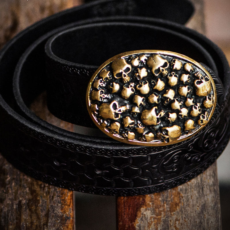 Handmade Genuine Leather Skull Mens Belt Custom Cool Leather Men Black