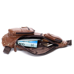Brown Leather Mens Cool Large Sling Bags Light Brown Crossbody Pack Chest Bag for Men - iwalletsmen