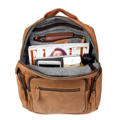 Casual Khaki Leather Mens 13 inches School Backpacks Tan Computer Backpack for Men - iwalletsmen