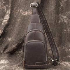 Cool Black Mens Leather Sling Bag Sling Backpack Chest Bag Sling Shoulder Bag For Men - iwalletsmen