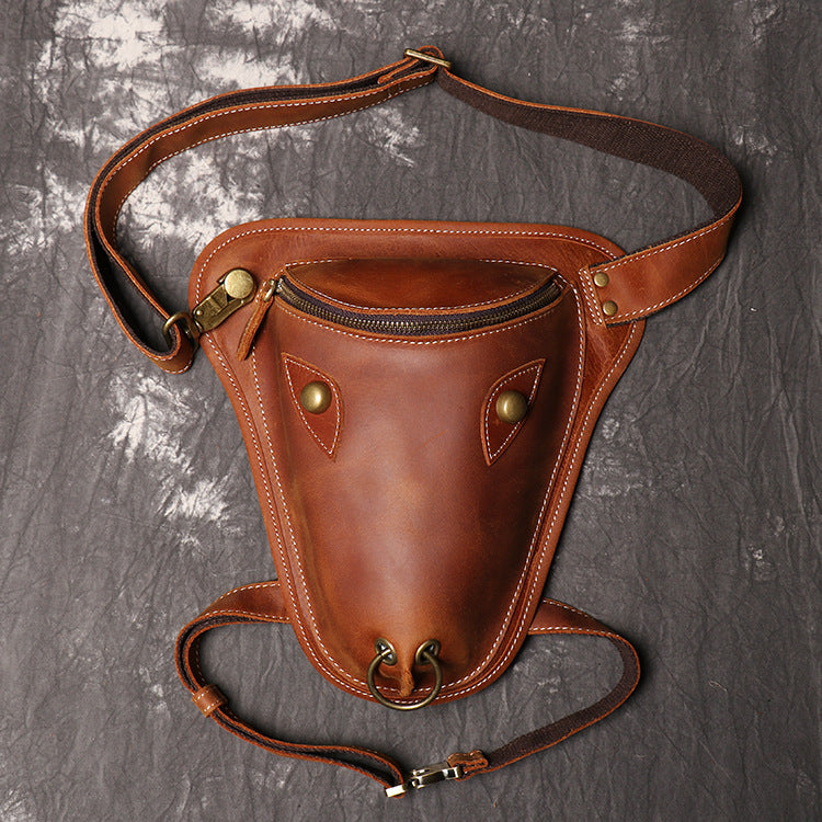 Retro Brown MENS LEATHER FANNY PACK FOR MEN Dark Coffee Ox Head BUMBAG Vintage WAIST BAGS - iwalletsmen
