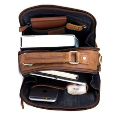 Brown Casual Leather 10 inches Vertical Side Bags Messenger Bag Courier Bag for Men - iwalletsmen