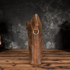 Vintage Brown Leather Men's Small Vertical Messenger Bag Side Bags Courier Bag For Men - iwalletsmen