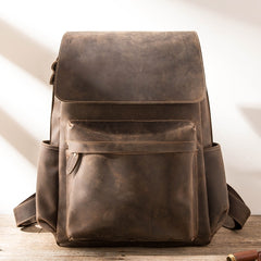 Black Leather Men's 15 inches Large Computer Backpack Gray Large Travel Backpack Black Large College Backpack For Men - iwalletsmen