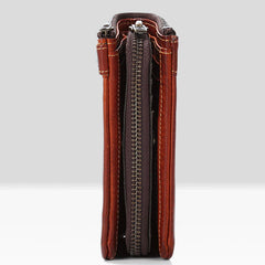 bifold wallet vertical​ Brown Leather Wallet Vertical Bifold Wallet Men's Vertical Wallet With Detachable Card Holder