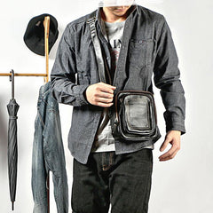 Black Cool Leather Mens Small Postman Bag Vertical Messenger Bag Black Courier Bags For Men - iwalletsmen