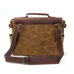 Mens Waxed Canvas Leather Side Bag Messenger Bag Canvas Courier Bag for Men - iwalletsmen