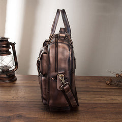 Cool Leather Men Vintage Briefcase 14inch Work Bags Handbag Shoulder Bags For Men - iwalletsmen