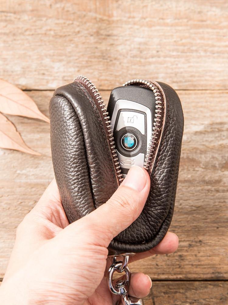 Black Leather Mens Small Car Key Wallets Brown Key Holder Car Key Pouch For Men - iwalletsmen