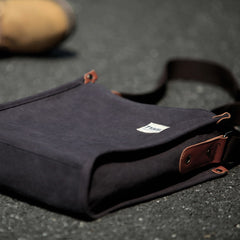 Cool Canvas Leather Mens Side Bag Black Vertical Shoulder Bag College Bag Messenger Bag for Men - iwalletsmen