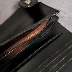 Black Casual Leather Mens Bifold Long Wallet Biker Wallet Black Long Chain Wallet For Men - iwalletsmen