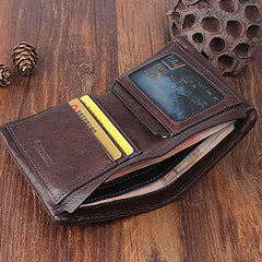 Genuine Leather Mens Cool Slim Leather Wallet Men Small Wallets Bifold for Men