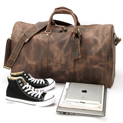 Vintage Brown Leather Mens Casual Large Travel Bags Shoulder Weekender Bags Duffle Bag For Men - iwalletsmen