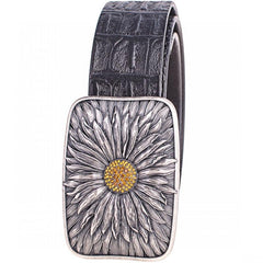 Handmade Genuine Leather Punk Rock Sunflower Mens Cool Men Biker Trucker Leather Belt