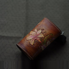 Handmade Leather Tooled Lily Flower Biker Mens Cool Car Key Wallet KeyChain for Men
