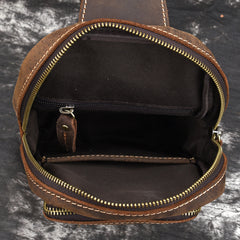 Vintage Mens Leather One Shoulder Backpacks Chest Bag Sling Bags Sling Crossbody Bags For Men - iwalletsmen