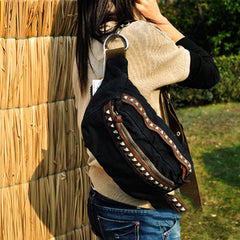 Canvas Mens Chest Bag Khaki Waist Bags Hip Bag Black Canvas Fanny Pack For Men - iwalletsmen