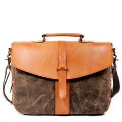 Waxed Canvas Leather Mens Casual 14'' Messenger Bag Side Bag Computer Bag For Men - iwalletsmen
