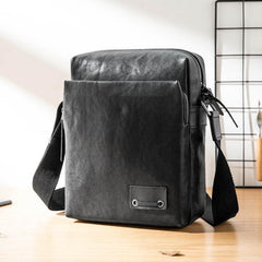 Cool Black Leather Mens 10 inches Vertical Messenger Bags Side Bag Courier Bag for Men - iwalletsmen